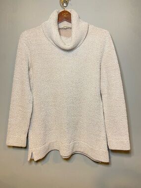LOFT Textured Cowl Neck Sweater Two-Tone Cream and Tan Size Medium